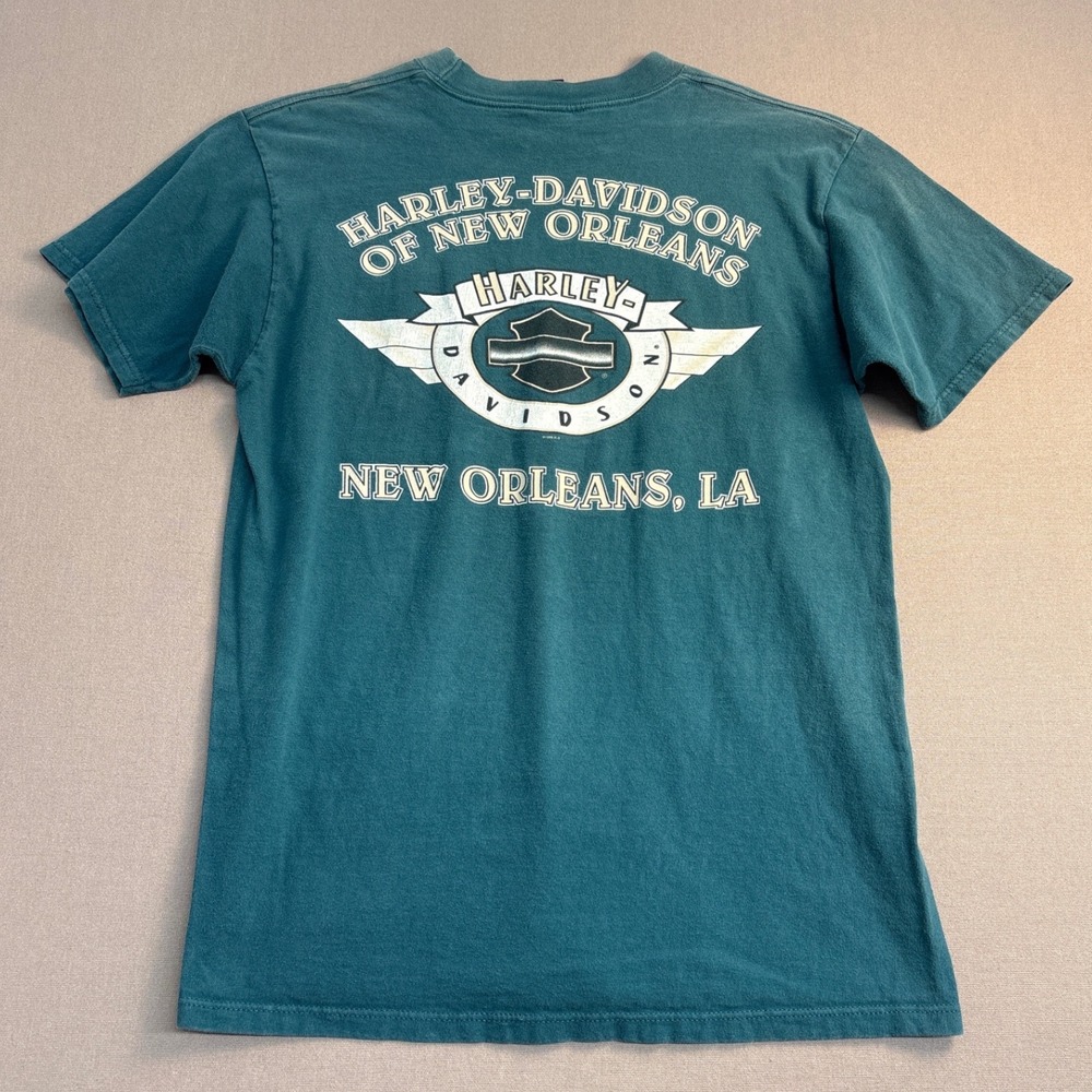 Harley-Davidson New Orleans T-Shirt Mens Large Teal Blue Pocket Tee Holoubek USA